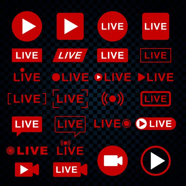 Live Streaming Pictogrammen Videonieuws Uitzenden Banners Streamen Vector Eps10 — Stockvector