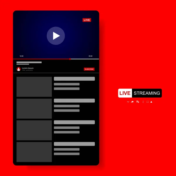 Projektowanie Szablonów Odtwarzacza Wideo Okno Mockup Live Stream Graczu Koncepcja — Wektor stockowy