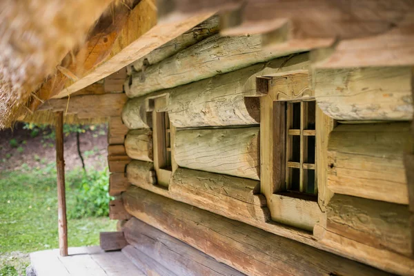 Ein Holzhaus mit Reetdach — Stockfoto