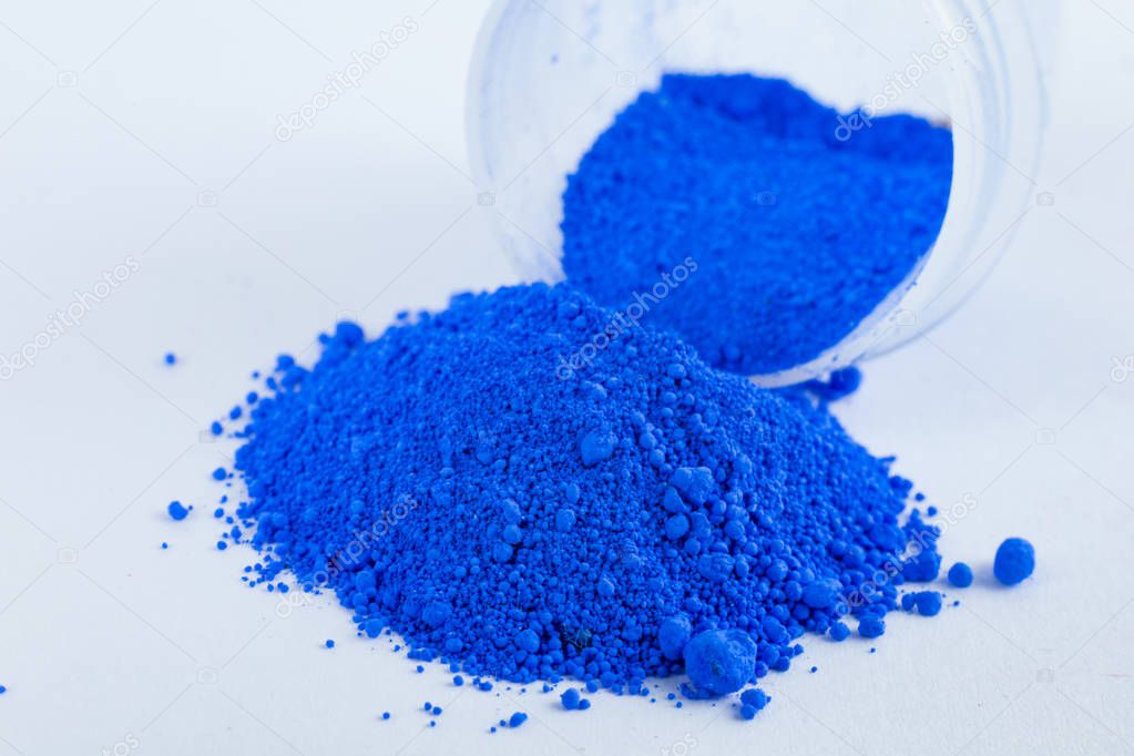 blue pigment on a white background