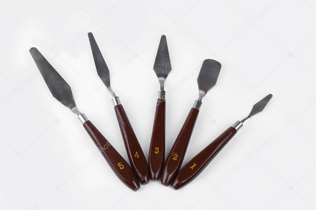 Palette knife, a set of palette knives, a spatula for drawing, a spatula, artistic materials