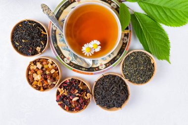 çay, çay, çeşitli çay çeşitleri, tabloda çay fincan