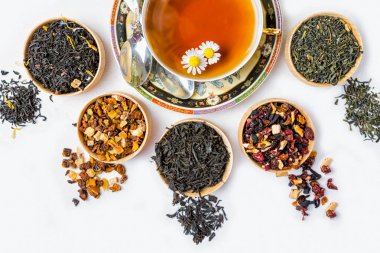 çay, çay, çeşitli çay çeşitleri, tabloda çay fincan