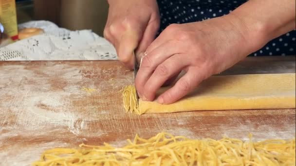 Zelfgemaakte pasta, noedels, huisgemaakte pasta — Stockvideo