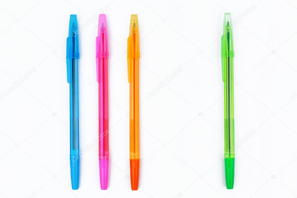 Colored pens isolated object on a white background