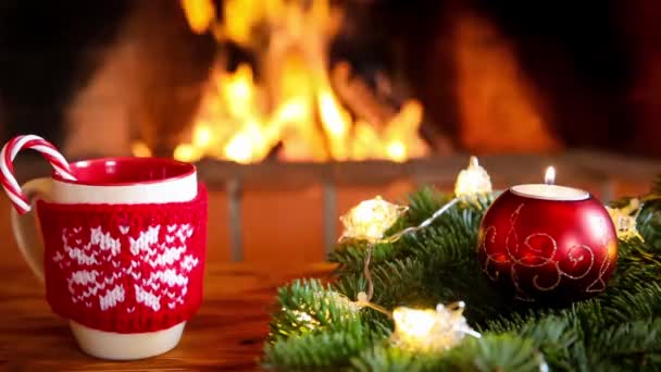 Kerst Stilleven met open haard — Stockvideo