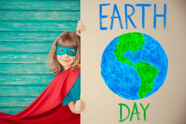 Superhero child. Earth day — Stock Photo, Image