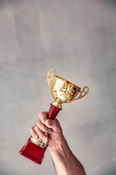Людина тримає золотий трофей — стокове фото
