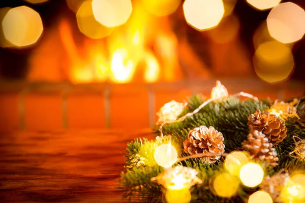 Christmas wreath with lights — Stock Photo, Image