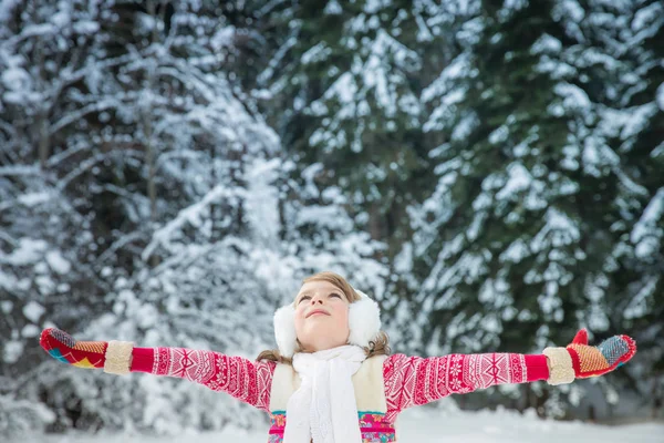 在白雪皑皑的冬季公园的女孩 — 图库照片