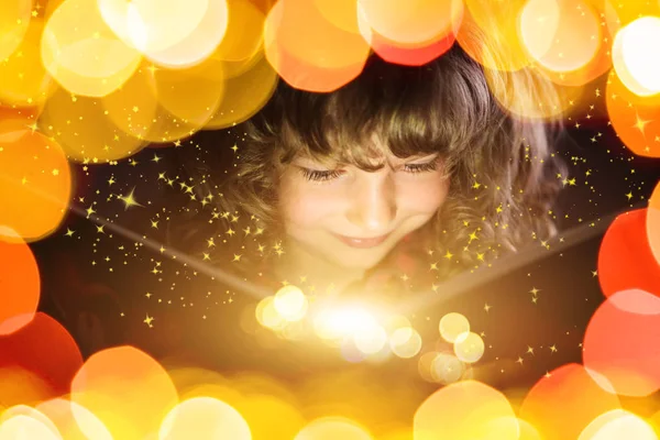 Girl reading magic book — Stock Photo, Image