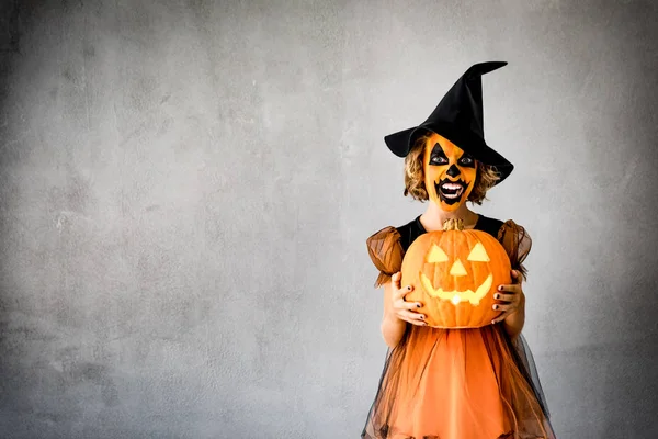 Funny child dressed witch costume — Stock Photo, Image