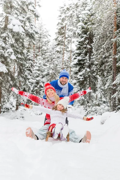 冬の屋外の幸せな家族 — ストック写真