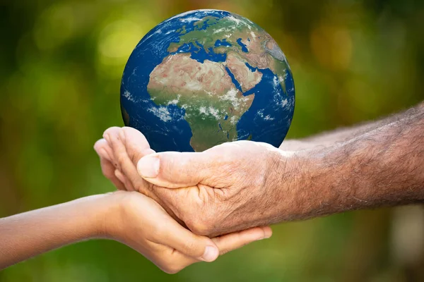 Family Holding Planet Hands Earth Day Holiday Concept Elements Image — Stock Photo, Image