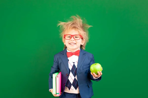 Bra Idé Lustigt Barn Student Med Äpple Klassen Glad Unge — Stockfoto