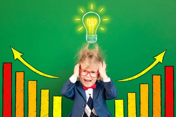 Stressed Child Student Class Angry Kid Green Chalkboard Online Education — Stock Photo, Image