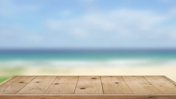 Wood Table Outdoor Beach Sea Background — Stock Video