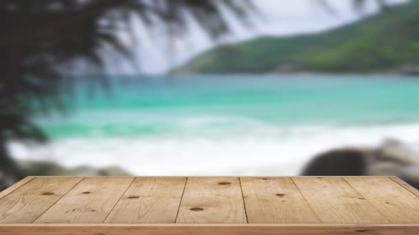 Wood Table Outdoor Beach Sea Background — 비디오