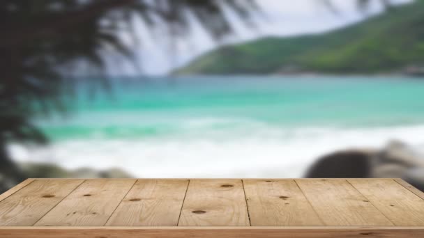Fa asztal szabadtéri strand tengeri háttér.