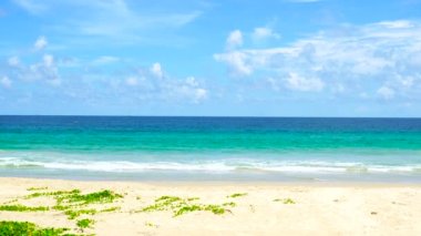 Karon beach, Phuket Thailand, Landscape View of beach in sun light summer sun. 4K UHD. Video Clip.