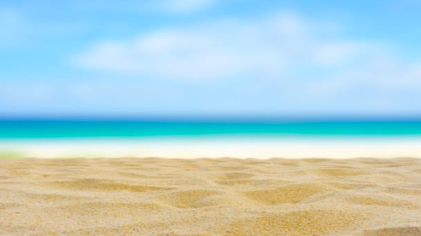 Schönen Strand Sand Textur Auf Verschwommenem Meer Hintergrund — Stockvideo