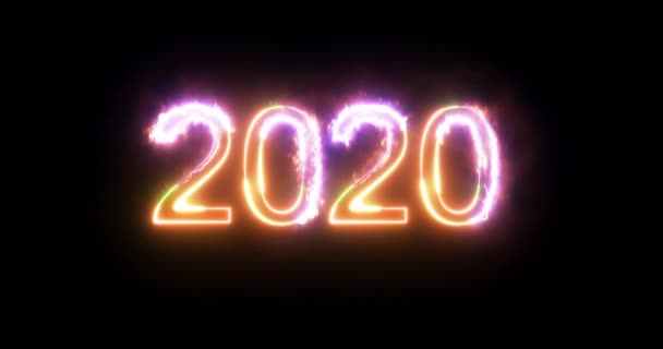 2020 Neon Sign Black Background — Stockvideo