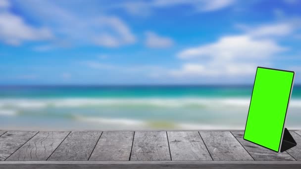 Mesa Sobre Fondos Playa Aire Libre Textura Madera Verano Playa — Vídeos de Stock