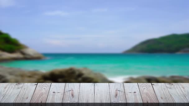 Стіл Фоні Відкритого Пляжу Текстура Деревини Влітку Пляжі — стокове відео