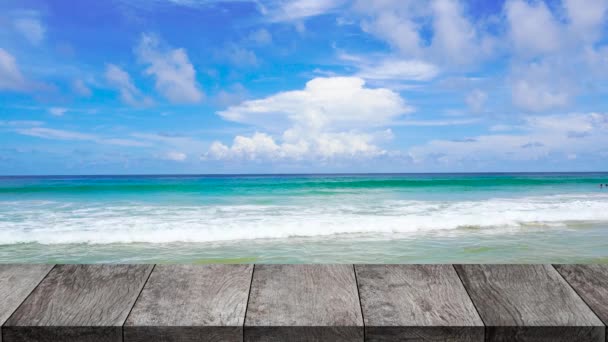 室外海滩海景木桌 — 图库视频影像