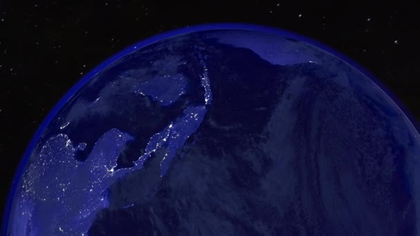 美丽的日出世界天际线 来自太空的行星地球行星地球旋转动画 剪辑包含空间 3D渲染器 美国宇航局 黑色背景的太空影像 — 图库视频影像