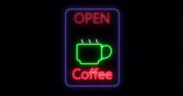 Neon Sinal Café Bar Banner Fundo Preto — Vídeo de Stock