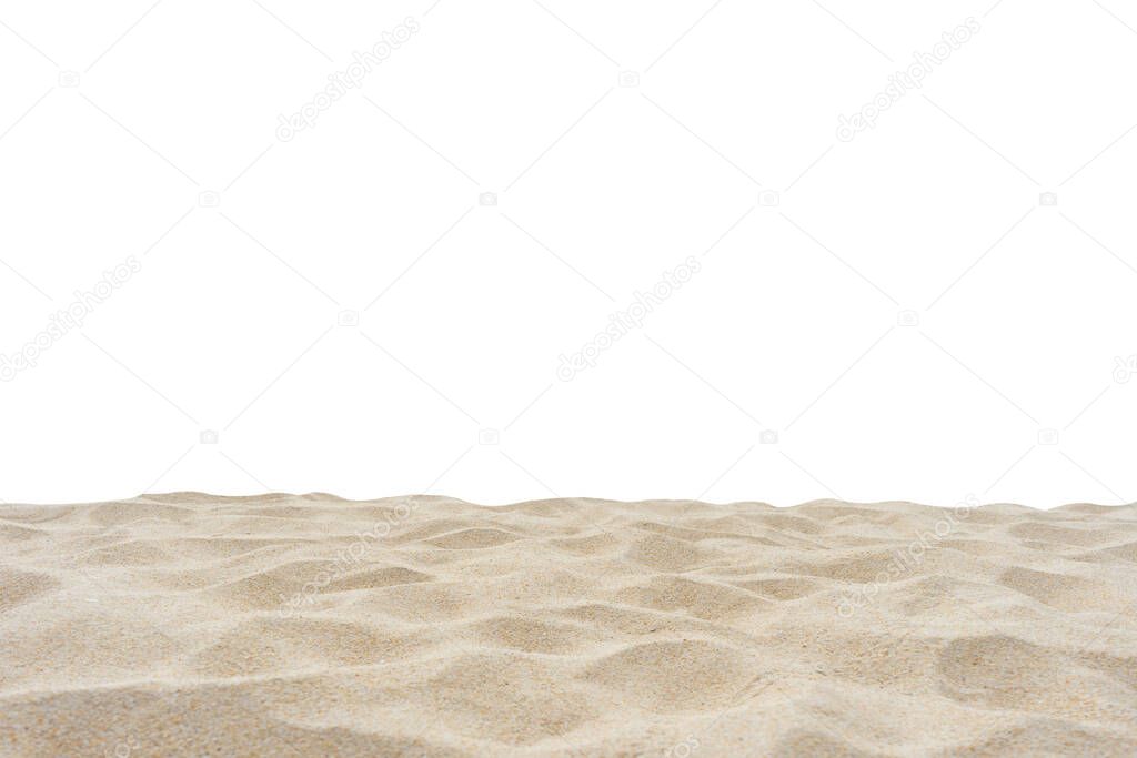 Isolated and di cut, beach sand texture in summer sun di cut on white background.