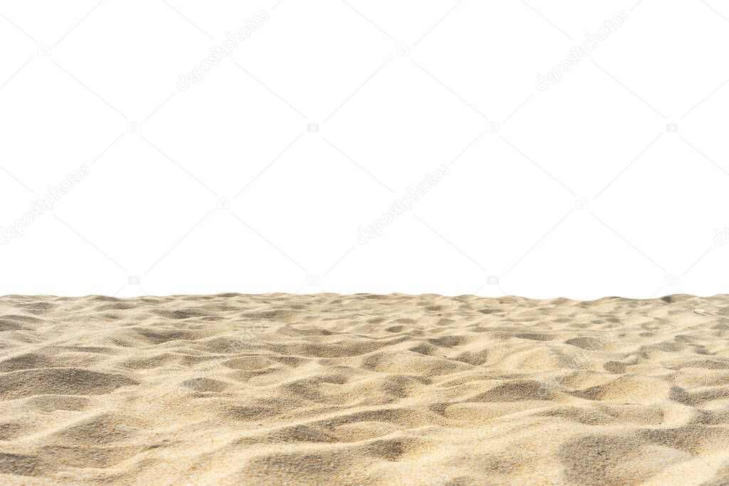 Isolated and di cut, beach sand texture in summer sun di cut on white background.