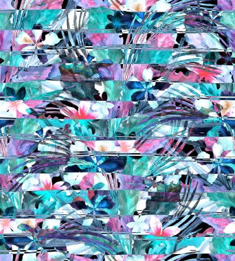 Sulu Boya Dikişsiz patchwork desen.