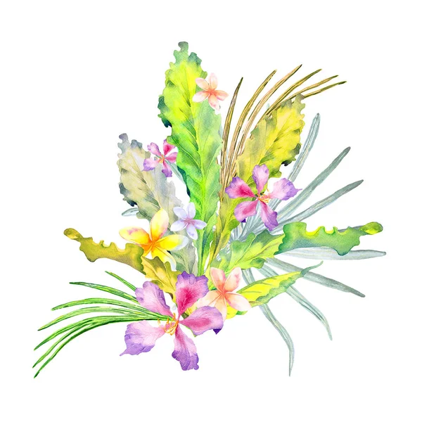 Bouquet aquarelle avec fleurs tropicales . — Photo