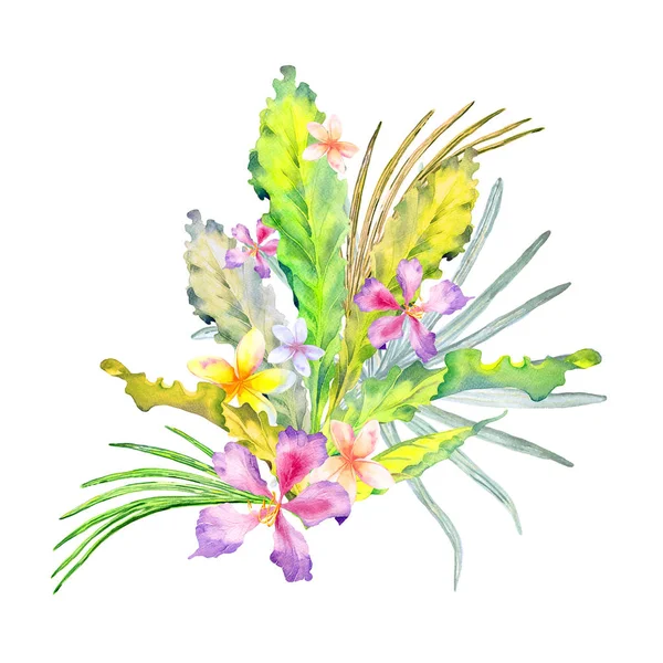 Watercolor bouquet with tropical flowers.