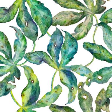 Tropik yapraklarla suluboya kusursuz desen.