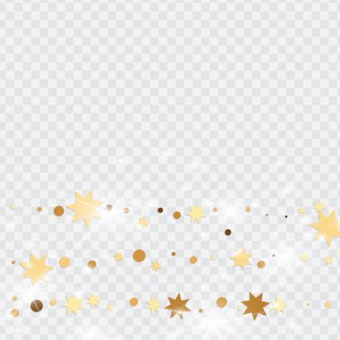 Şeffaf zemin üzerinde altın izole konfeti vektör.