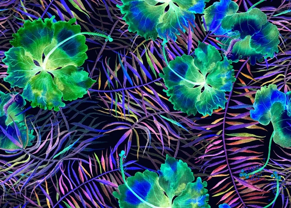 Hibiscus pattern. Watercolor tropical background. 