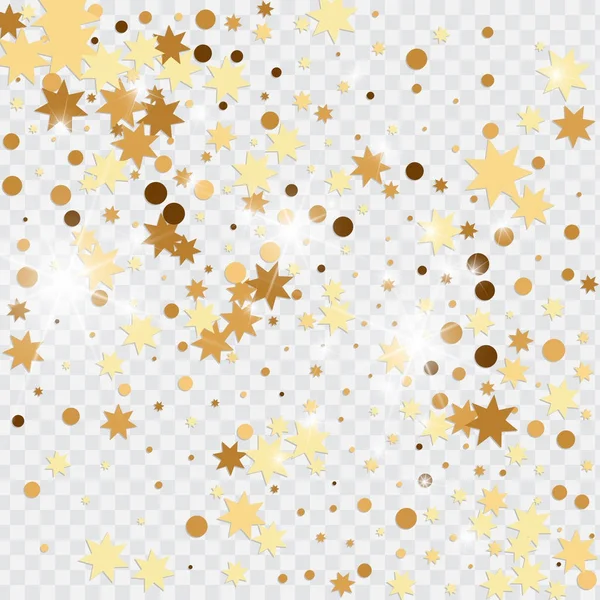 Vector confeti aislado dorado sobre transparente . — Vector de stock