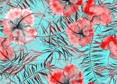 Hibiscus desen. Suluboya tropikal arka plan. 