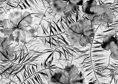 Hibiscus desen. Suluboya tropikal arka plan. 