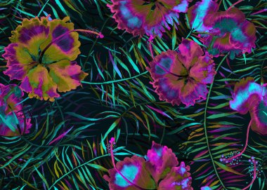 Hibiscus desen. Suluboya tropikal arka plan. 