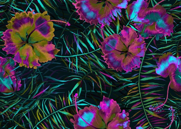 Hibiscus desen. Suluboya tropikal arka plan. 