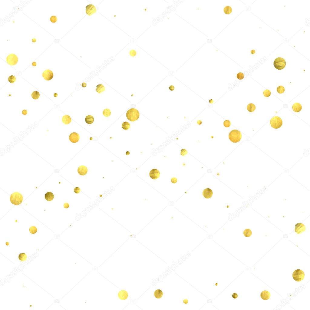 Falling confetti. Vector golden circles isolated on white background. 