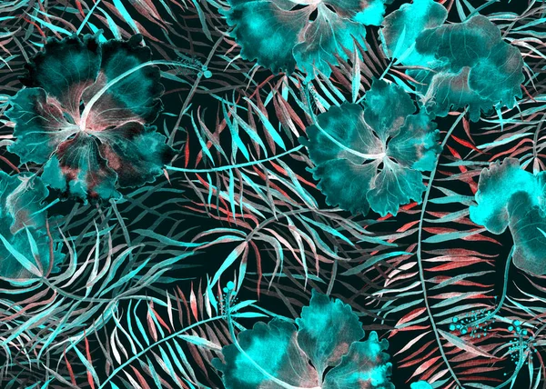 Hibiscus desen. Suluboya tropikal arka plan. 