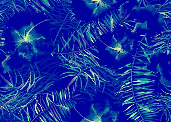 Hibiscus patroon. Aquarel tropische achtergrond. — Stockfoto