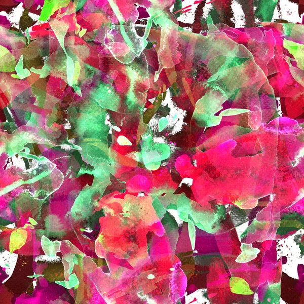 Watercolor seamless pattern with abstract stripes, dots and brushstrokes.