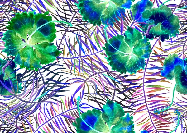 Hibiscus pattern. Watercolor tropical background. 