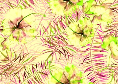 Hibiscus desen. Suluboya tropikal arka plan. 